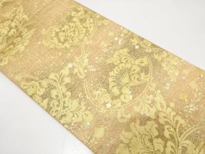 金糸　唐花に箔散らし模様織り出し　袋帯